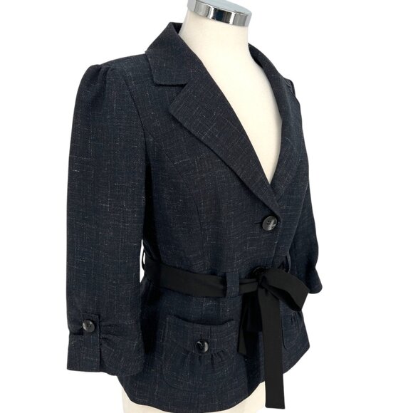 Classiques Entier Wool Linen Tie Waist Blazer Jacket Navy Blue Size 6 - Picture 4 of 14